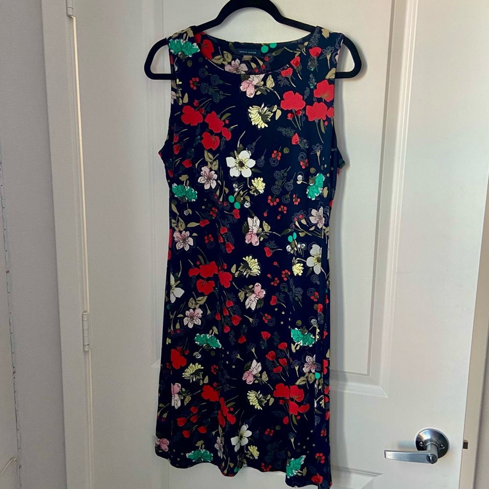 Tommy Hilfiger Navy Blue Floral Midi Stretch Dress Formal, Semi Formal